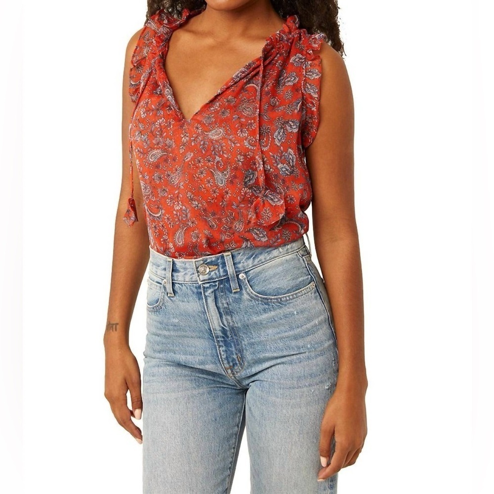 MISA LOS ANGELES Abril Tie Neck Top Aranciata Paisley - Size S